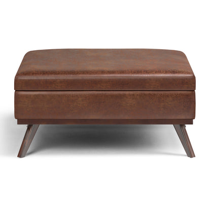 40" Brown Leather Cocktail Ottoman With Storage