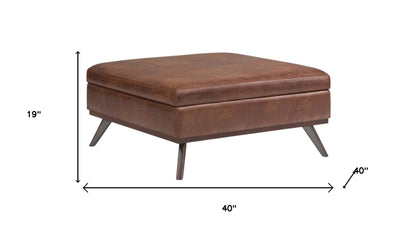 40" Brown Leather Cocktail Ottoman With Storage