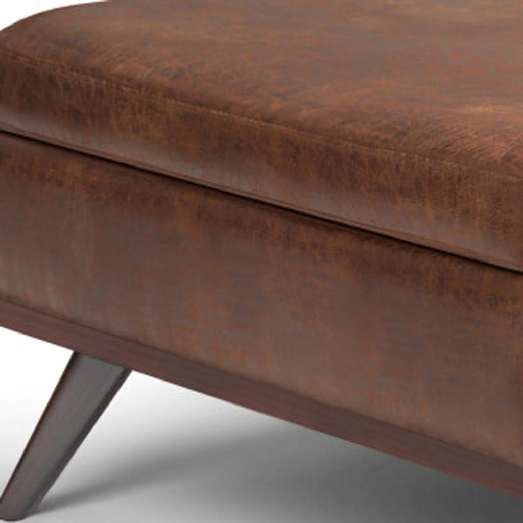 40" Brown Leather Cocktail Ottoman With Storage