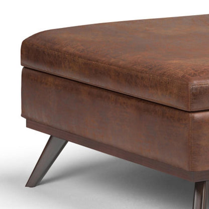 40" Brown Leather Cocktail Ottoman With Storage