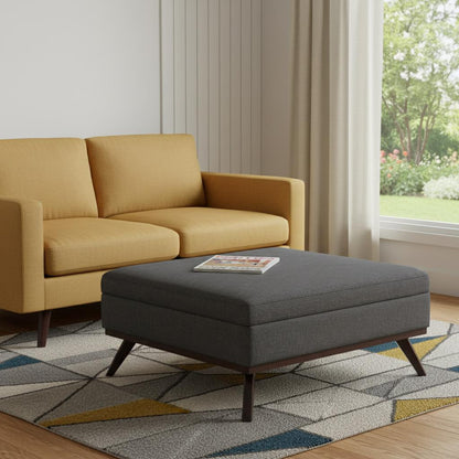40" Gray and Brown Fabric Cocktail Ottoman With Storage