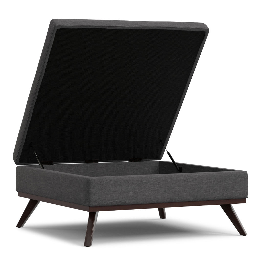 40" Gray and Brown Fabric Cocktail Ottoman With Storage