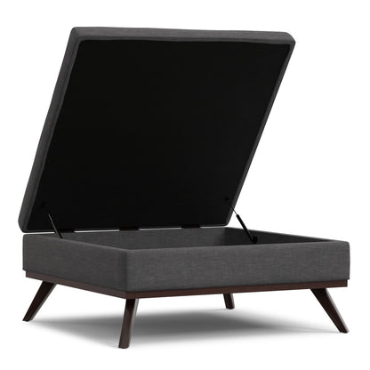40" Gray and Brown Fabric Cocktail Ottoman With Storage