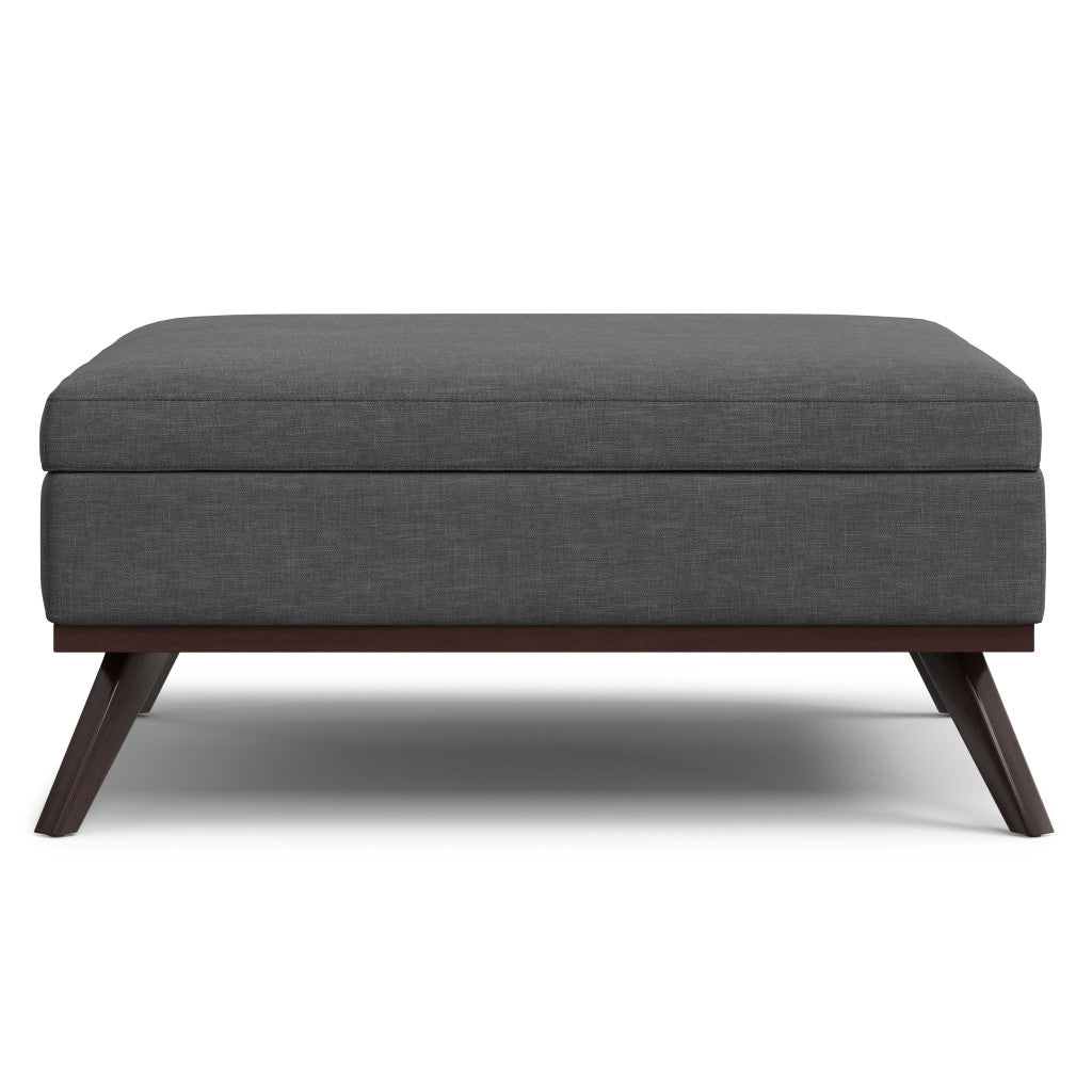 40" Gray and Brown Fabric Cocktail Ottoman With Storage