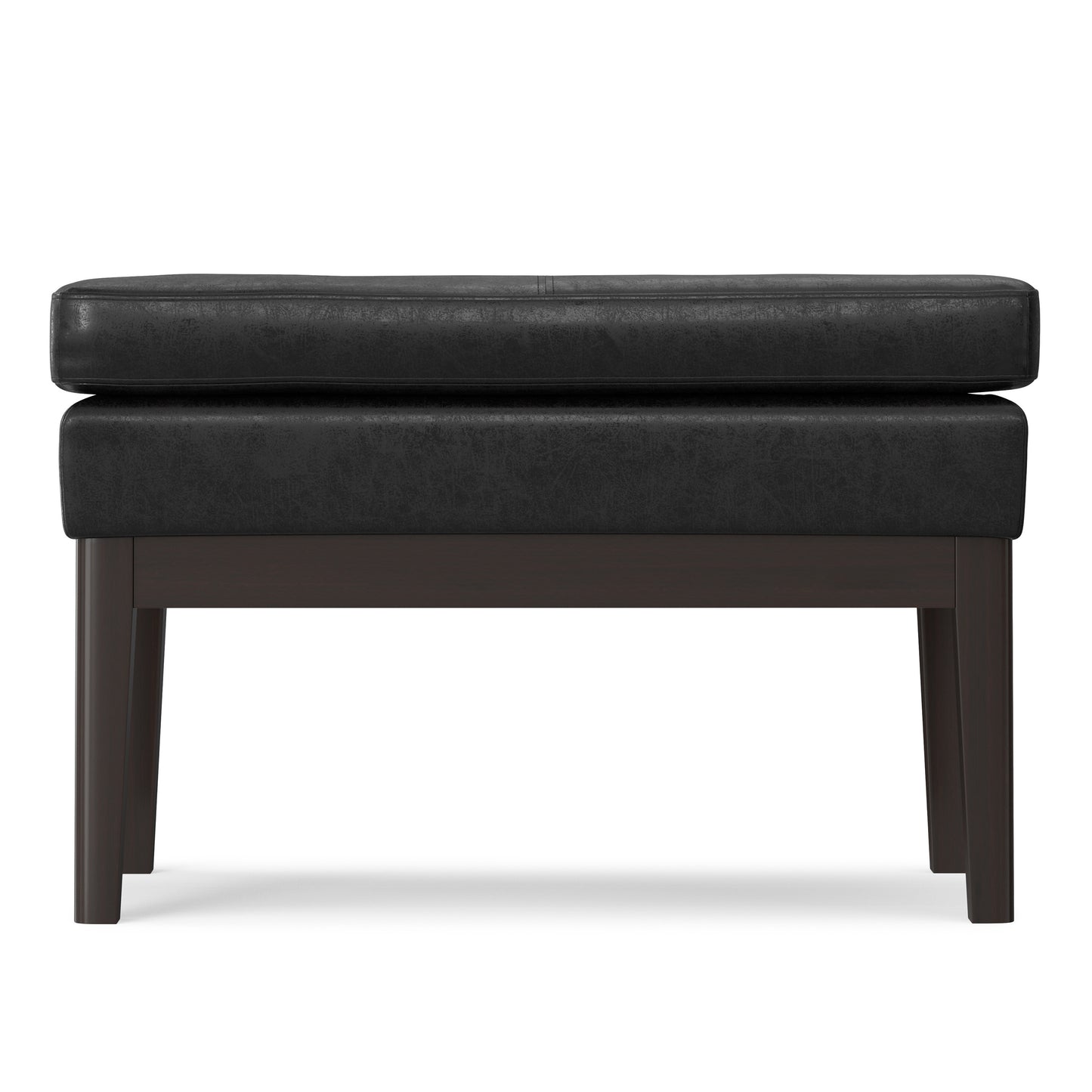 26" Black and Walnut Leather Ottoman