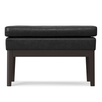 26" Black and Walnut Leather Ottoman