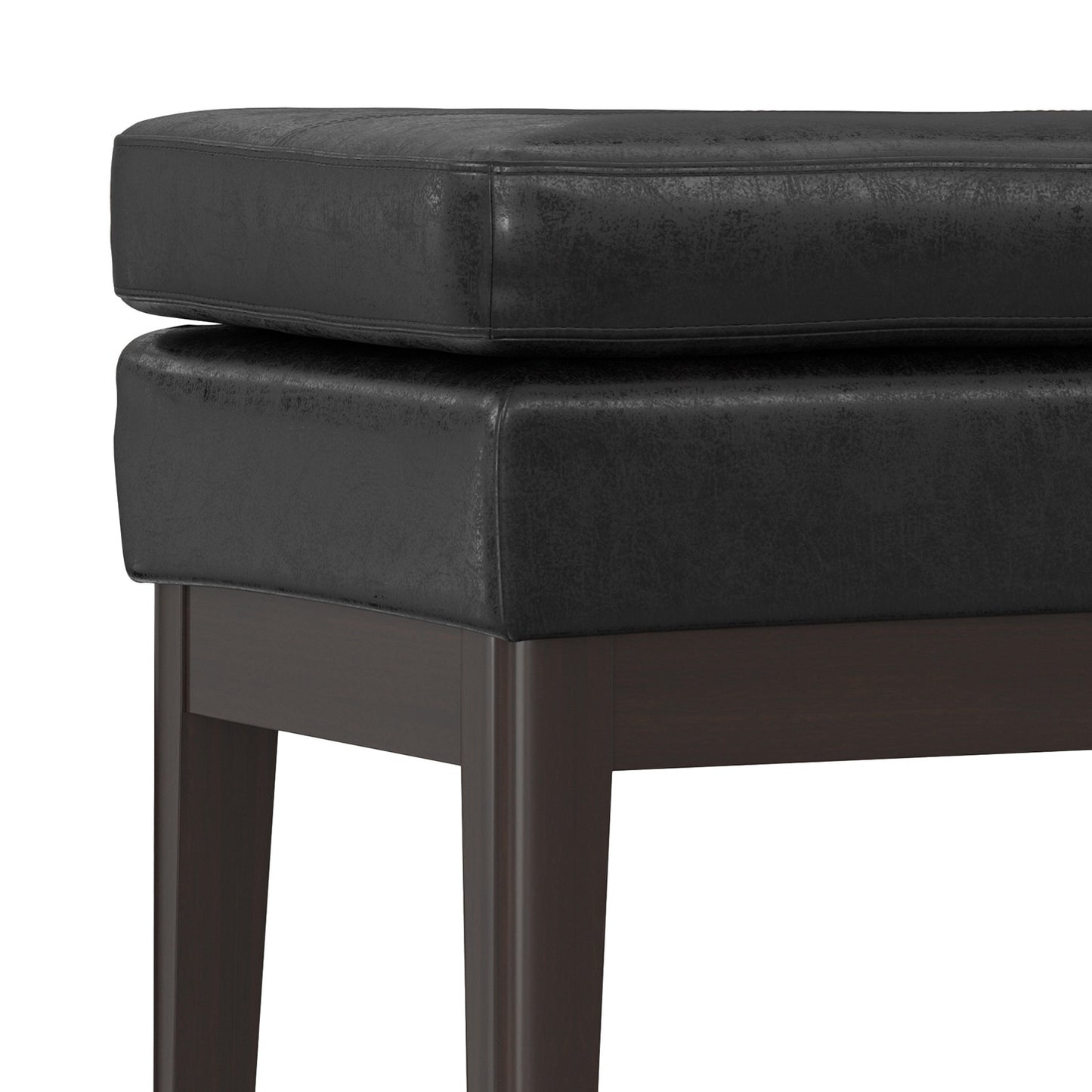 26" Black and Walnut Leather Ottoman