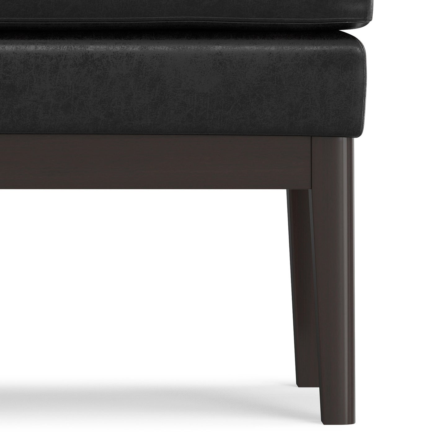 26" Black and Walnut Leather Ottoman