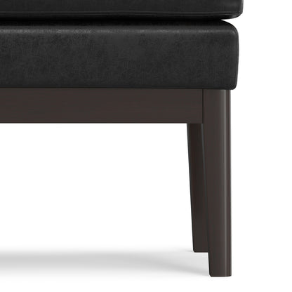 26" Black and Walnut Leather Ottoman