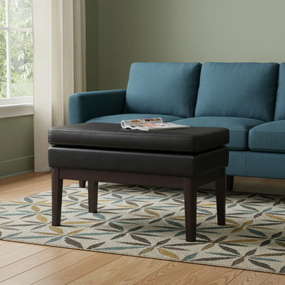 26" Black and Walnut Leather Ottoman