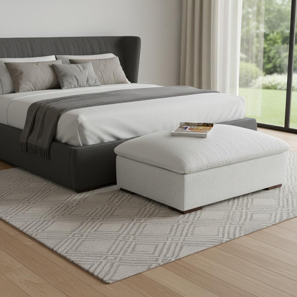 44" Gray and Brown Fabric Ottoman