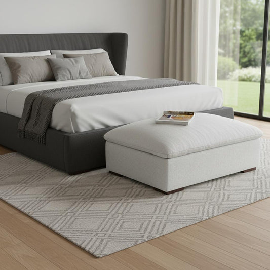 44" Gray and Brown Fabric Ottoman
