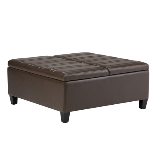 36" Brown and Espresso Leather Cocktail Ottoman With Storage