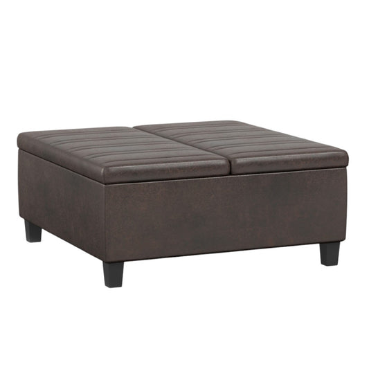 36" Brown and Espresso Leather Cocktail Ottoman With Storage