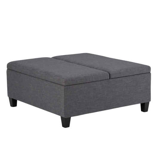 36" Gray and Espresso Fabric Cocktail Ottoman With Storage