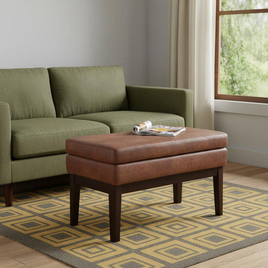 26" Brown and Dark Brown Fabric Ottoman