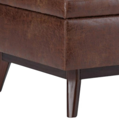 34" Brown Leather Cocktail Ottoman With Storage