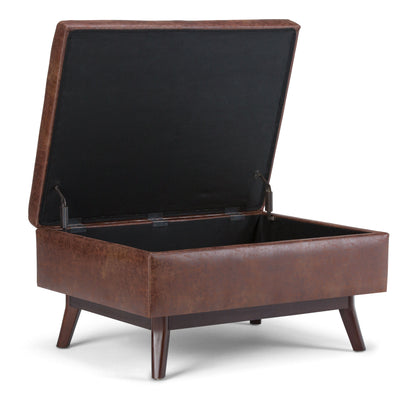 34" Brown Leather Cocktail Ottoman With Storage