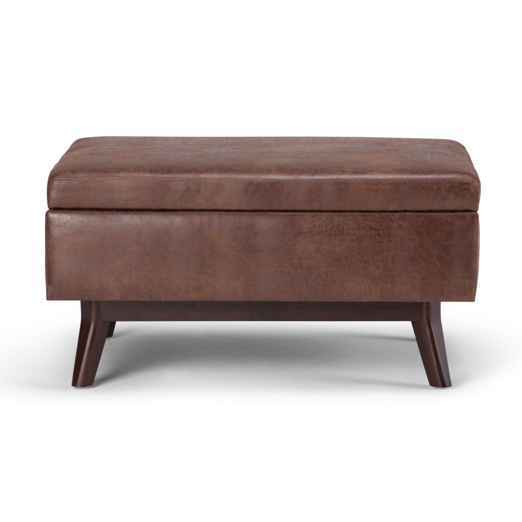 34" Brown Leather Cocktail Ottoman With Storage