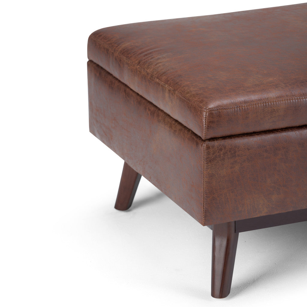 34" Brown Leather Cocktail Ottoman With Storage