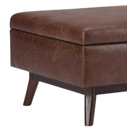 34" Brown Leather Cocktail Ottoman With Storage
