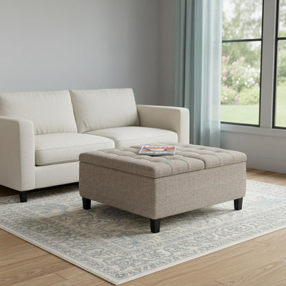 36" Platinum and Dark Brown Fabric Cocktail Ottoman With Storage