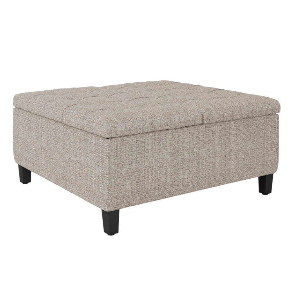36" Platinum and Dark Brown Fabric Cocktail Ottoman With Storage