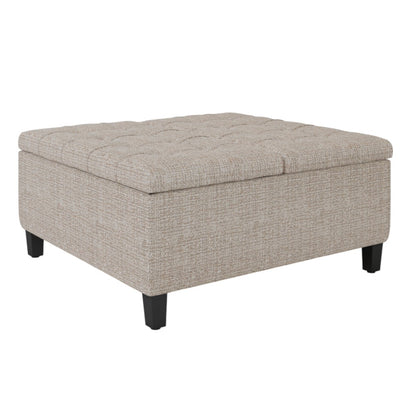 36" Platinum and Dark Brown Fabric Cocktail Ottoman With Storage