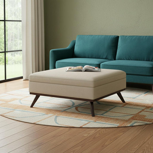 40" Natural and Brown Fabric Cocktail Ottoman With Storage