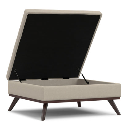 40" Natural and Brown Fabric Cocktail Ottoman With Storage