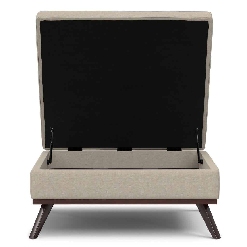 40" Natural and Brown Fabric Cocktail Ottoman With Storage