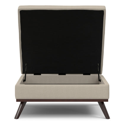 40" Natural and Brown Fabric Cocktail Ottoman With Storage