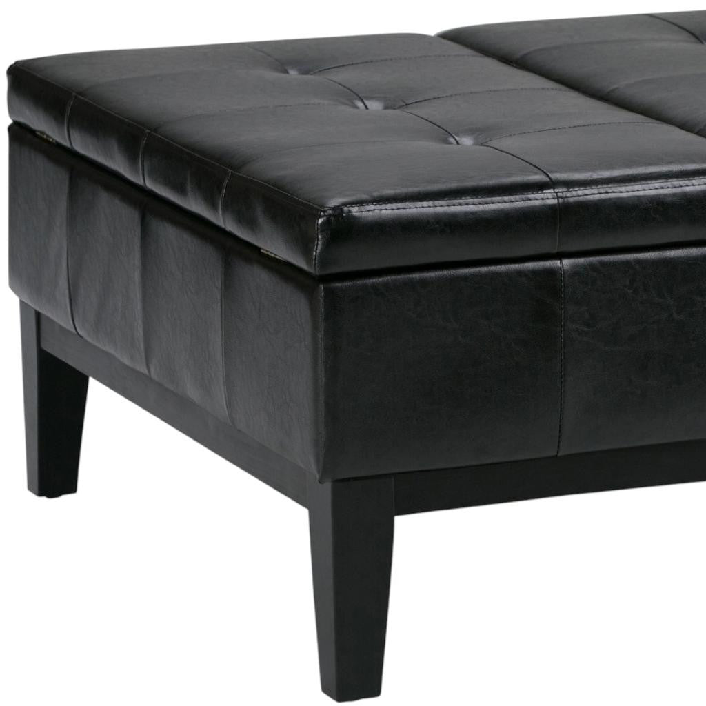 36" Black and Dark Brown Leather Cocktail Ottoman With Storage