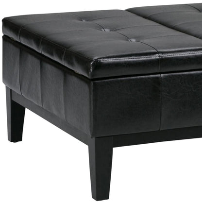 36" Black and Dark Brown Leather Cocktail Ottoman With Storage