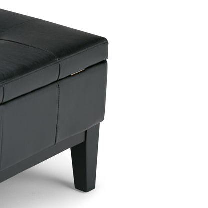 36" Black and Dark Brown Leather Cocktail Ottoman With Storage