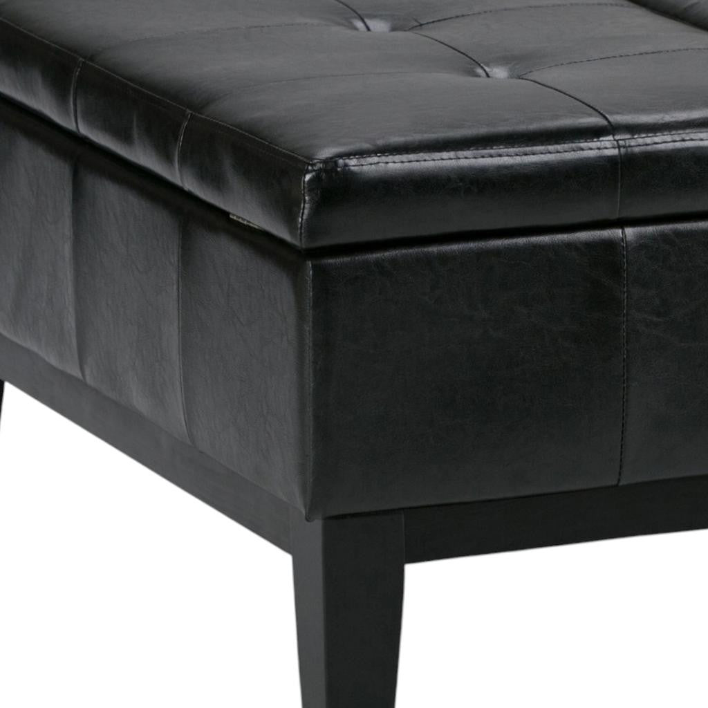 36" Black and Dark Brown Leather Cocktail Ottoman With Storage