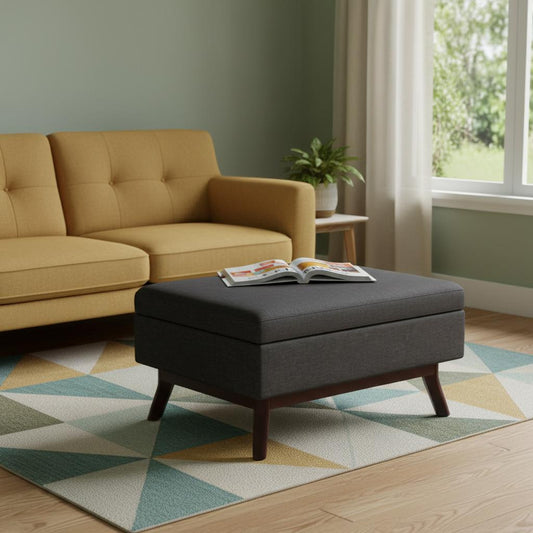 34" Gray and Brown Fabric Cocktail Ottoman With Storage