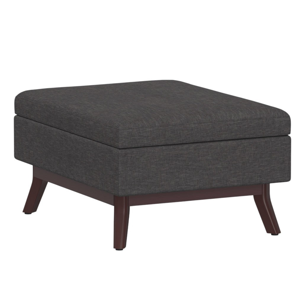 34" Gray and Brown Fabric Cocktail Ottoman With Storage
