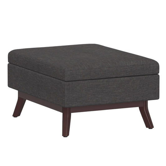 34" Gray and Brown Fabric Cocktail Ottoman With Storage