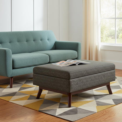 34" Ebony and Brown Fabric Cocktail Ottoman With Storage