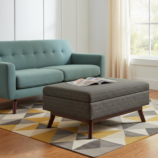 34" Ebony and Brown Fabric Cocktail Ottoman With Storage