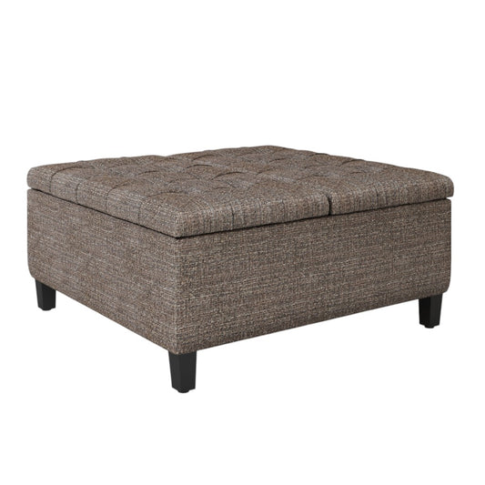 36" Brown and Dark Brown Fabric Cocktail Ottoman With Storage