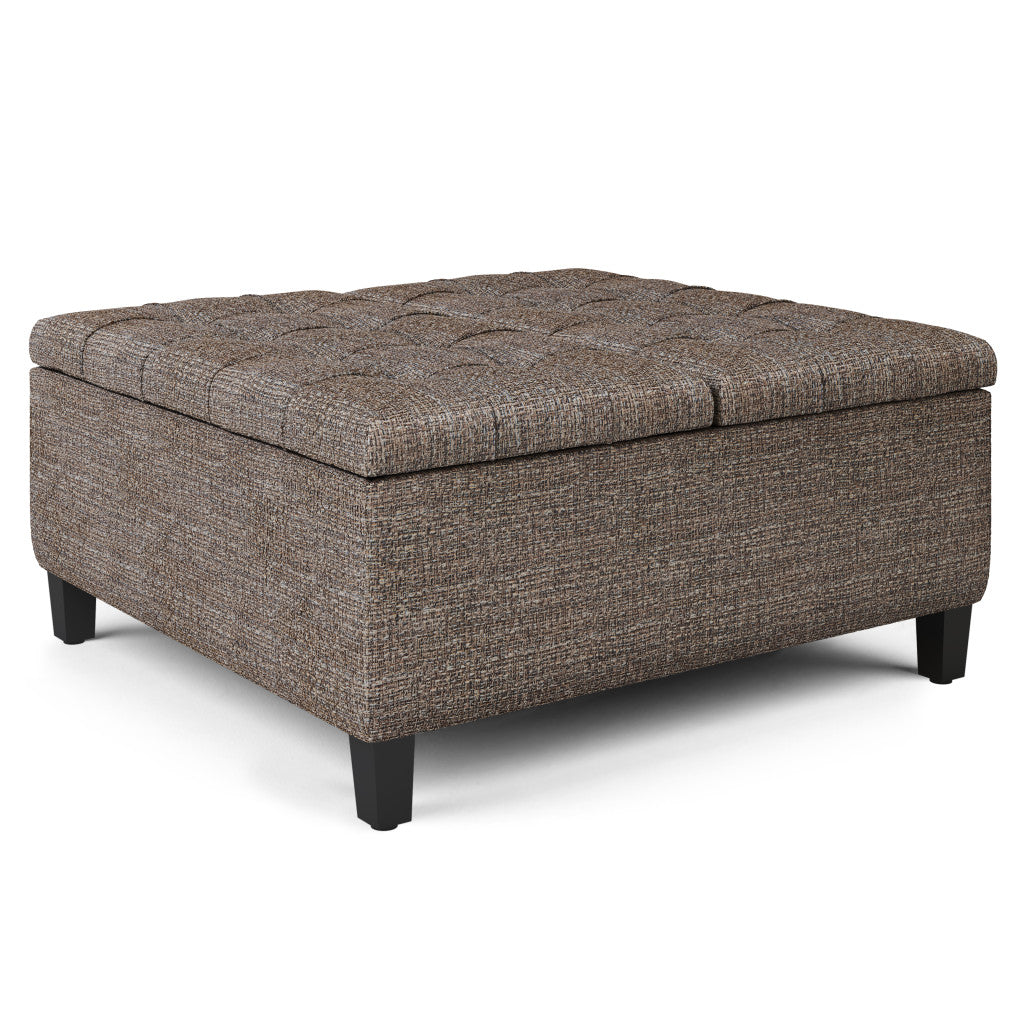 36" Brown and Dark Brown Fabric Cocktail Ottoman With Storage