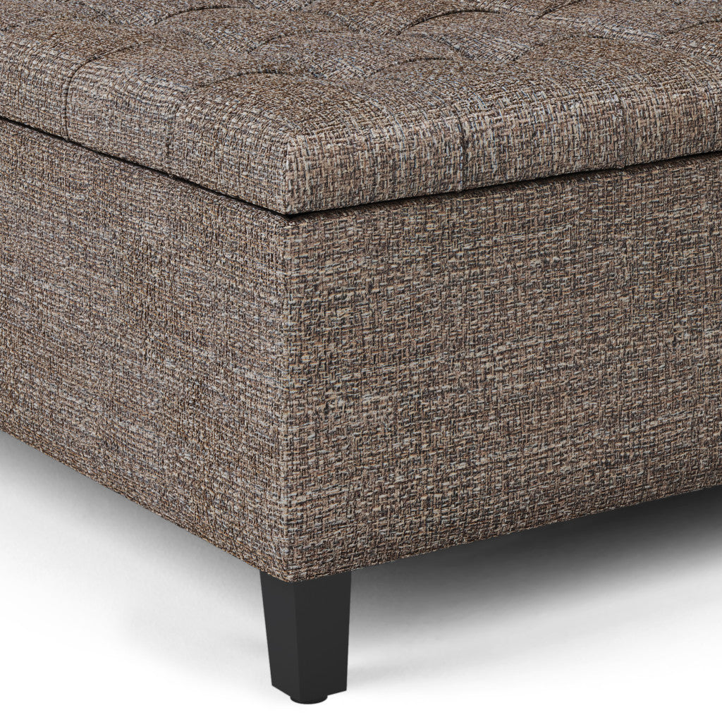 36" Brown and Dark Brown Fabric Cocktail Ottoman With Storage