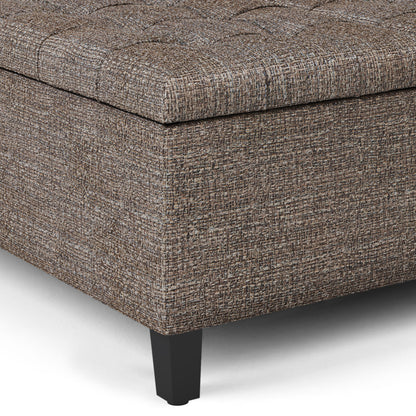 36" Brown and Dark Brown Fabric Cocktail Ottoman With Storage