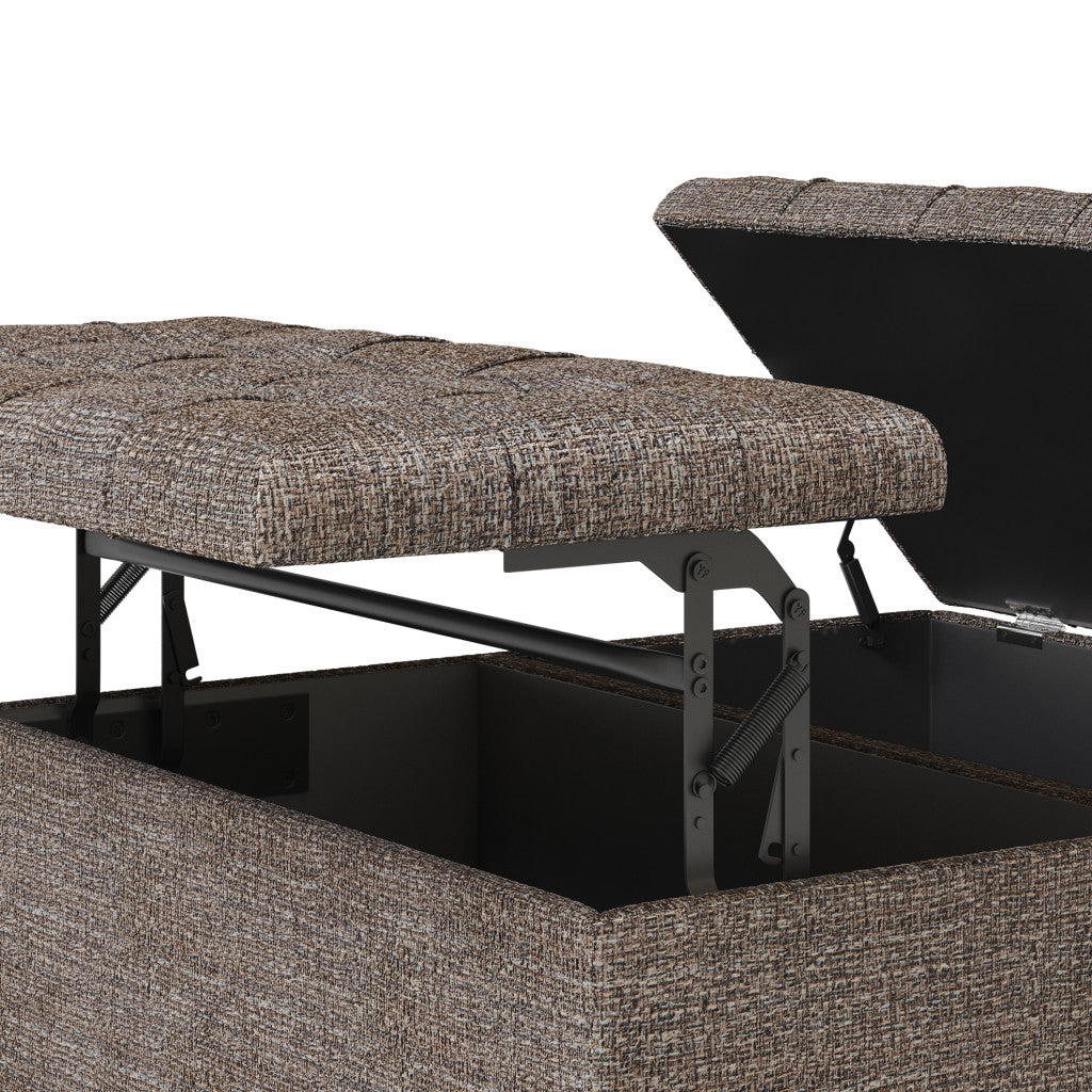 36" Brown and Dark Brown Fabric Cocktail Ottoman With Storage