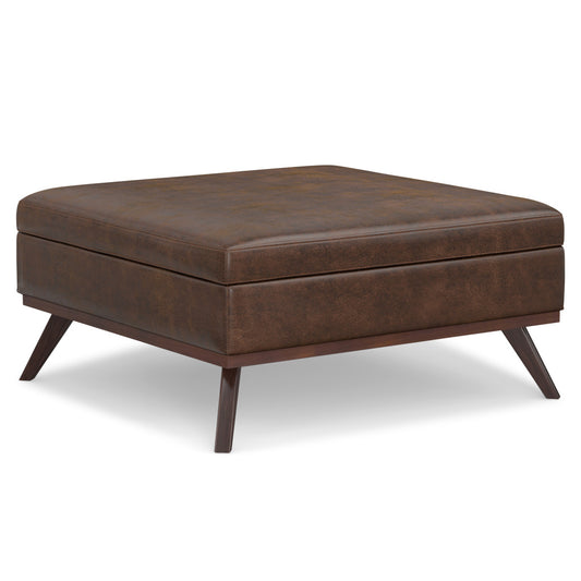 40" Brown Leather Cocktail Ottoman With Storage