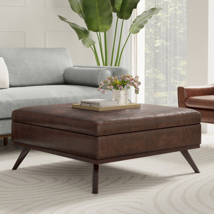 40" Brown Leather Cocktail Ottoman With Storage