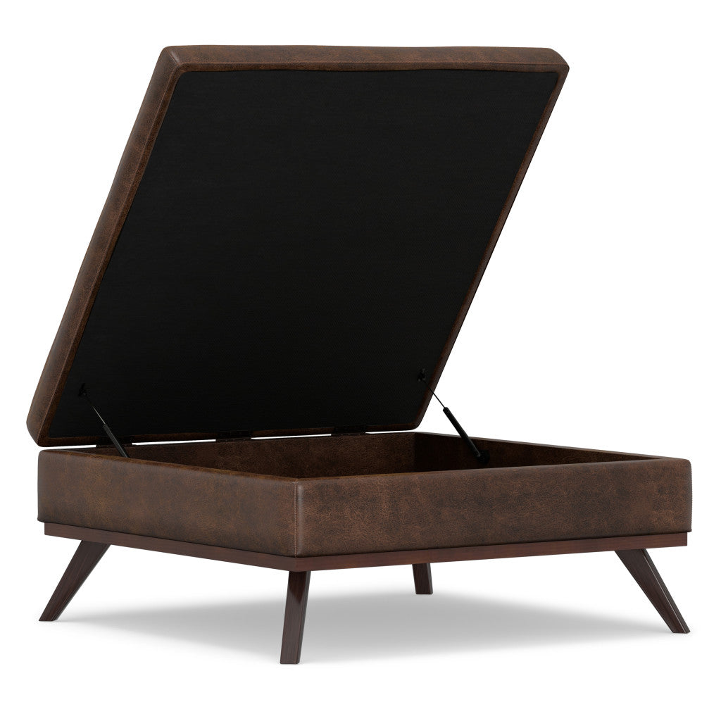 40" Brown Leather Cocktail Ottoman With Storage