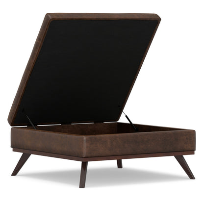 40" Brown Leather Cocktail Ottoman With Storage